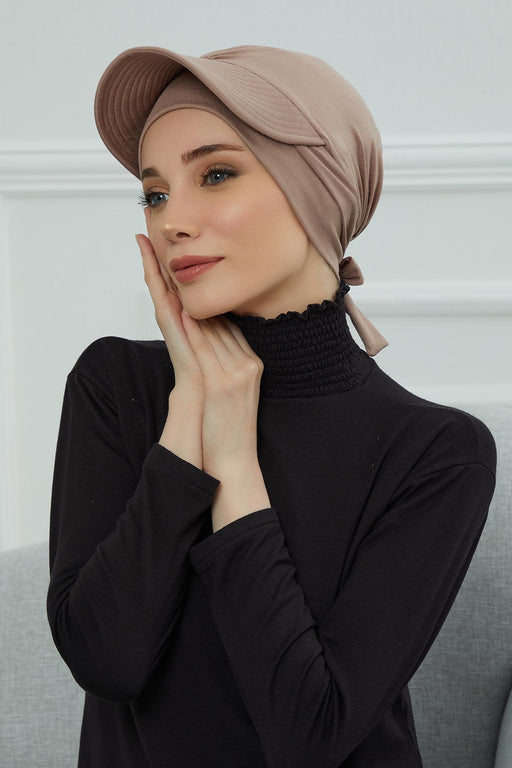 Stylish Visor Cap Instant Turban Hijab for Women, Trendy Visor Cap for Hair Loss Patients, Chemo Visor Cap, Visor Full Head Covering,B-66 Mink