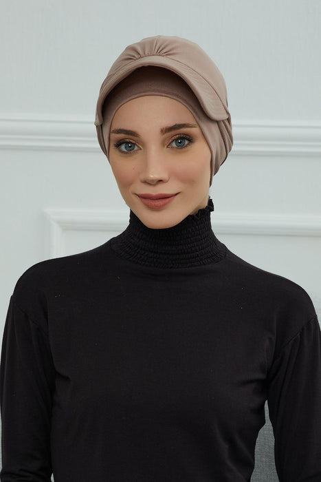 Stylish Visor Cap Instant Turban Hijab for Women, Trendy Visor Cap for Hair Loss Patients, Chemo Visor Cap, Visor Full Head Covering,B-66 Mink