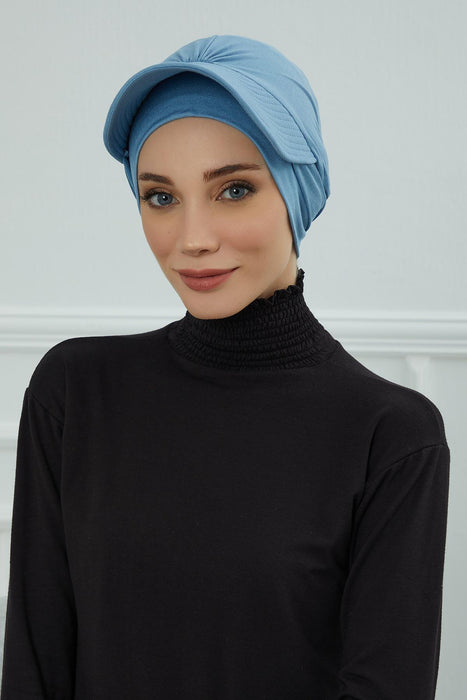 Stylish Visor Cap Instant Turban Hijab for Women, Trendy Visor Cap for Hair Loss Patients, Chemo Visor Cap, Visor Full Head Covering,B-66 Blue