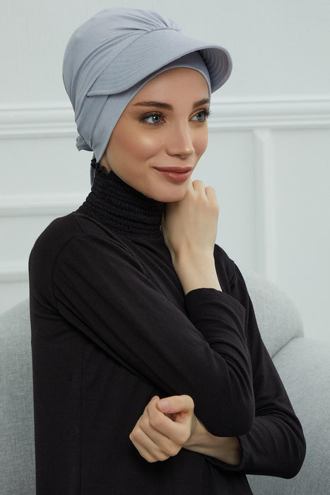 Stylish Visor Cap Instant Turban Hijab for Women, Trendy Visor Cap for Hair Loss Patients, Chemo Visor Cap, Visor Full Head Covering,B-66 Grey 2