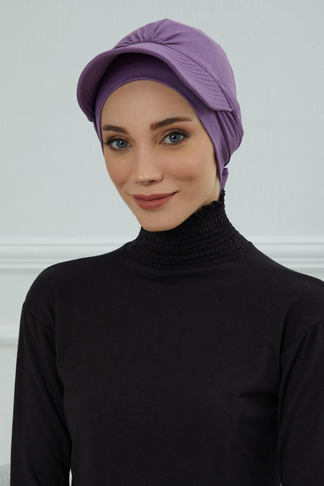 Stylish Visor Cap Instant Turban Hijab for Women, Trendy Visor Cap for Hair Loss Patients, Chemo Visor Cap, Visor Full Head Covering,B-66 Purple 2
