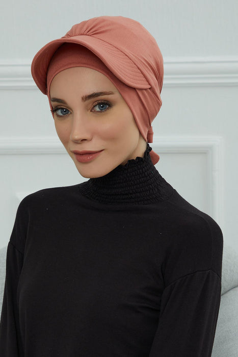 Stylish Visor Cap Instant Turban Hijab for Women, Trendy Visor Cap for Hair Loss Patients, Chemo Visor Cap, Visor Full Head Covering,B-66 Salmon