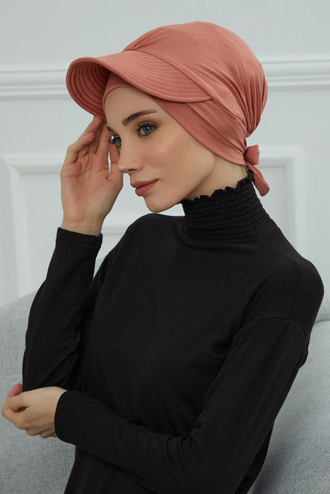 Stylish Visor Cap Instant Turban Hijab for Women, Trendy Visor Cap for Hair Loss Patients, Chemo Visor Cap, Visor Full Head Covering,B-66 Salmon