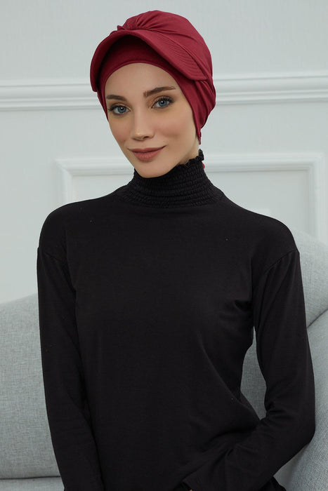 Stylish Visor Cap Instant Turban Hijab for Women, Trendy Visor Cap for Hair Loss Patients, Chemo Visor Cap, Visor Full Head Covering,B-66 Maroon