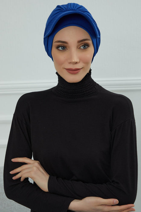 Stylish Visor Cap Instant Turban Hijab for Women, Trendy Visor Cap for Hair Loss Patients, Chemo Visor Cap, Visor Full Head Covering,B-66 Sax Blue