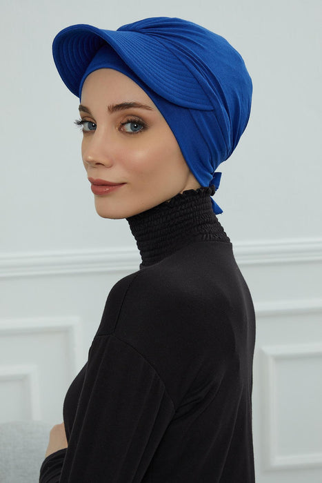 Stylish Visor Cap Instant Turban Hijab for Women, Trendy Visor Cap for Hair Loss Patients, Chemo Visor Cap, Visor Full Head Covering,B-66 Sax Blue