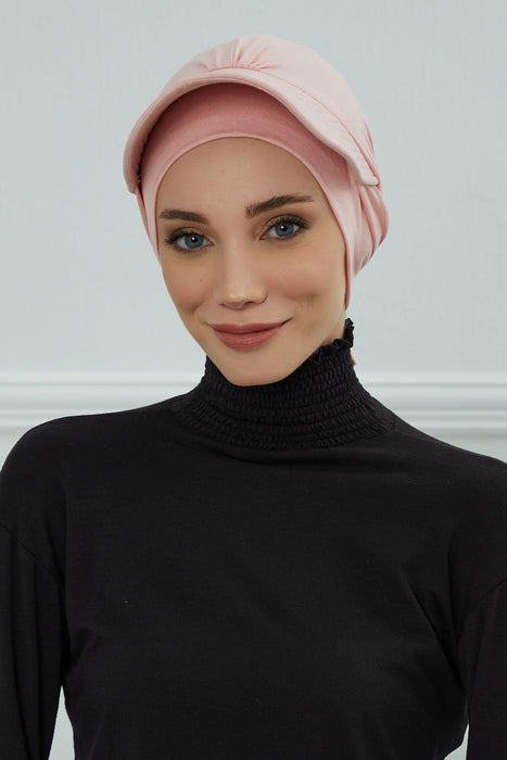 Stylish Visor Cap Instant Turban Hijab for Women, Trendy Visor Cap for Hair Loss Patients, Chemo Visor Cap, Visor Full Head Covering,B-66 Powder