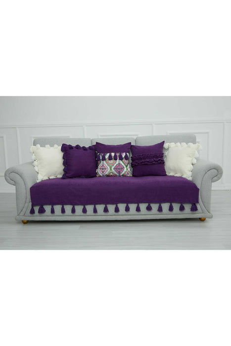 Tasselled Reversible Knitted Polyester Decorative Sofa Shawl and Throw Blanket Furniture Protector Washable Cover for Family,KO-26 Purple