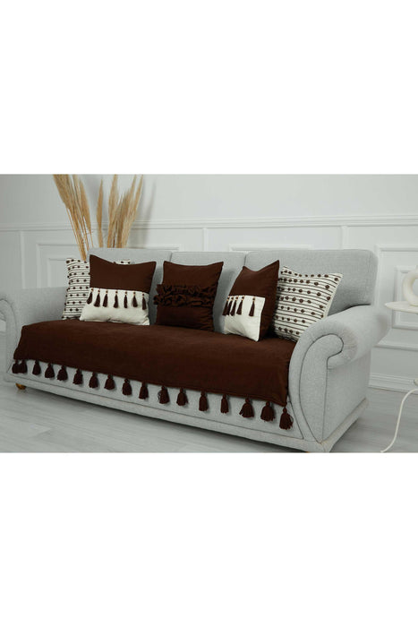 Tasselled Reversible Knitted Polyester Decorative Sofa Shawl and Throw Blanket Furniture Protector Washable Cover for Family,KO-26 Brown