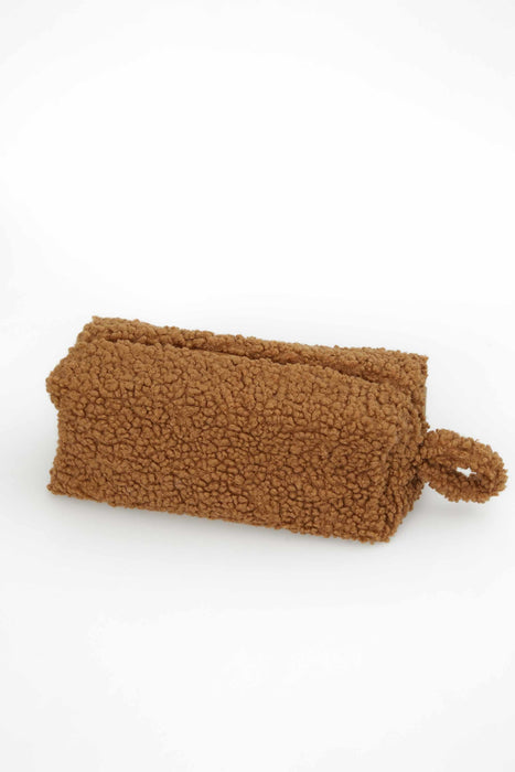 Teddy Fabric Handbag Toilet Bag Vanity Case Soft Daily Bag for Women,CM-2B Light Brown
