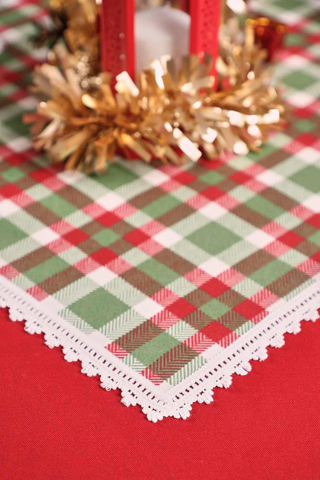 Trimmed Duck Fabric New Year 30x90 cm Christmas Table Runner with Lace Embroidery Machine Washable Table Cloth for Home Kitchen,R-40K