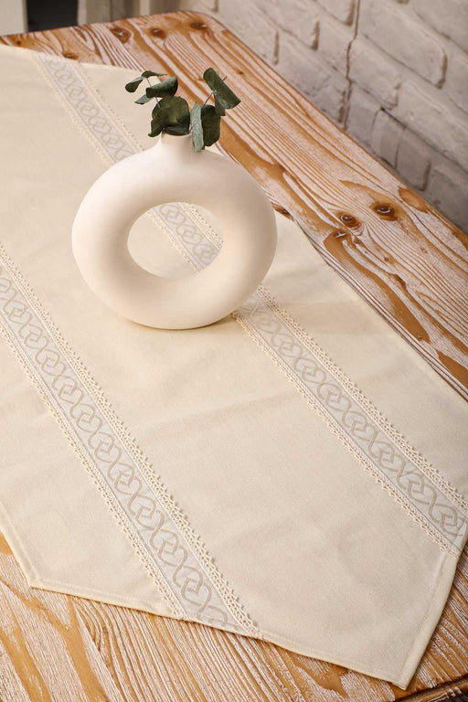 Trimmed Duck Fabric Table Runner with Lace Embroidery 12 x 36 inches (30 x 90 cm) Table Cloth for Home Kitchen Decorations Wedding,,R-42K