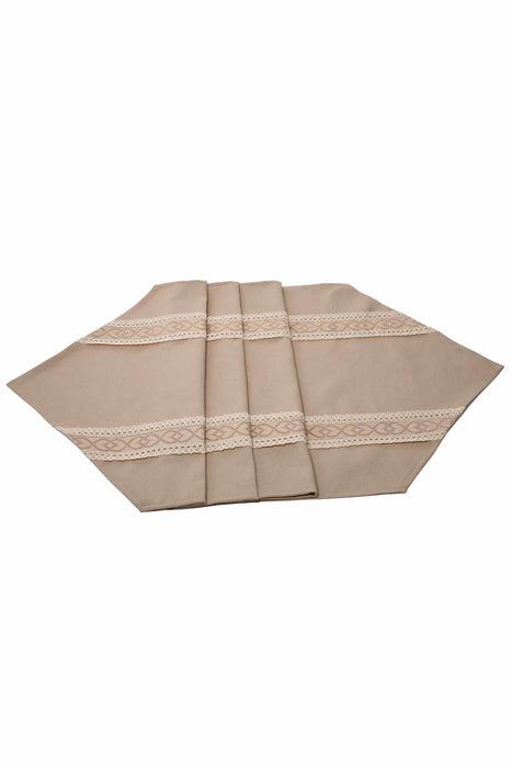 Cotton Blend Beige Table Runner with Vintage Lace Detail, 48x12 Inches Bohemian Natural Table Runner, Lace Table Linen for Home Dining,R-42O Beige