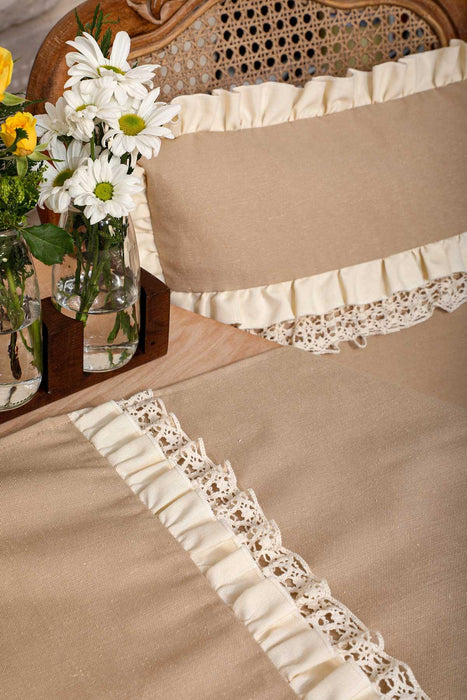 Trimmed Duck Fabric Table Runner with Lace Embroidery 16 x 55 inches Table Cloth for Home Kitchen Decorations Wedding,,R-37B