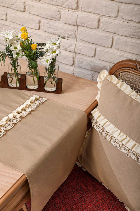 Trimmed Duck Fabric Table Runner with Lace Embroidery 16 x 55 inches Table Cloth for Home Kitchen Decorations Wedding,,R-37B