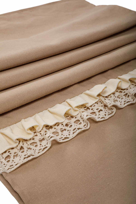 Trimmed Duck Fabric Table Runner with Lace Embroidery 16 x 55 inches Table Cloth for Home Kitchen Decorations Wedding,,R-37B