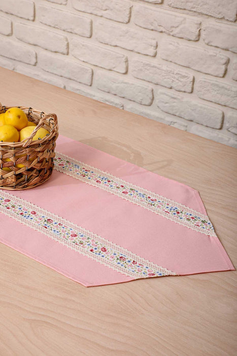 Trimmed Linen Textured Fabric Table Runner with Lace Embroidery Machine Washable Table Cloth for Home Kitchen Decorations Wedding,,R-27B