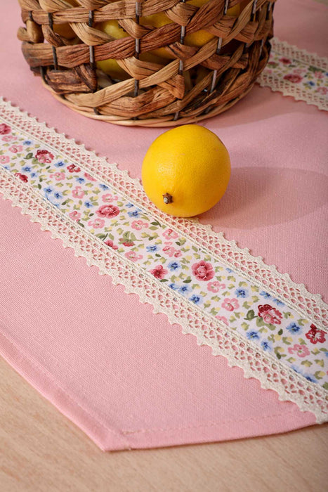 Trimmed Linen Textured Fabric Table Runner with Lace Embroidery Table Cloth for Home Kitchen Decorations Wedding,,R-27O