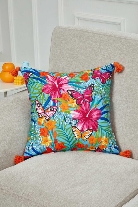 Tropical Butterfly Garden Pillow Cover with Tassels, Exotic Floral Cushion Cover for Vibrant Home Decor, 18x18 Butterfly Pillow Cover,K-363 Suzani Pattern 35
