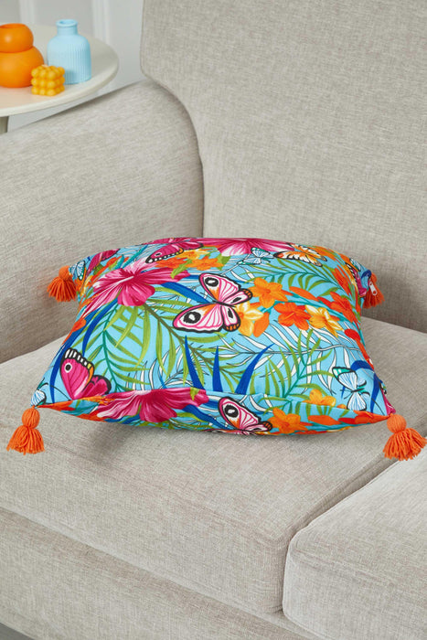 Tropical Butterfly Garden Pillow Cover with Tassels, Exotic Floral Cushion Cover for Vibrant Home Decor, 18x18 Butterfly Pillow Cover,K-363 Suzani Pattern 35