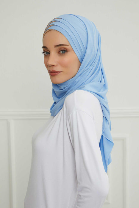 Two Colors Elegant Jersey Shawl for Women %95 Cotton Wrap Modesty Turban Cap Scarf,CPS-49 Blue-Milk Brown