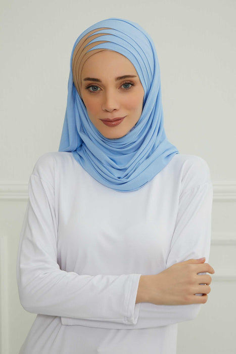Two Colors Elegant Jersey Shawl for Women %95 Cotton Wrap Modesty Turban Cap Scarf,CPS-49 Blue-Milk Brown