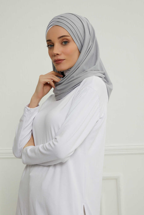 Two Colors Elegant Jersey Shawl for Women %95 Cotton Wrap Modesty Turban Cap Scarf,CPS-49 Grey 2 -White