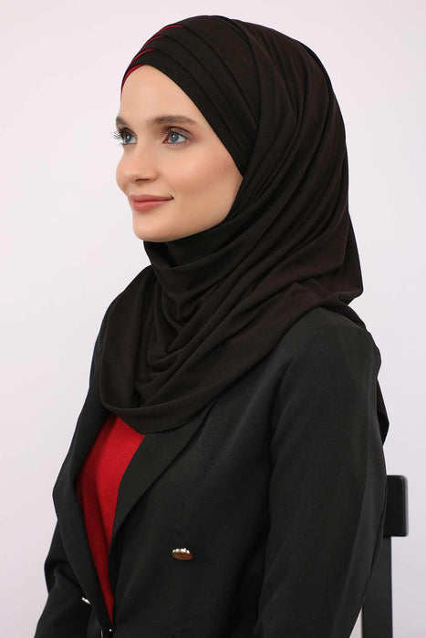 Two Colors Elegant Jersey Shawl for Women %95 Cotton Wrap Modesty Turban Cap Scarf,CPS-49 Black - Maroon