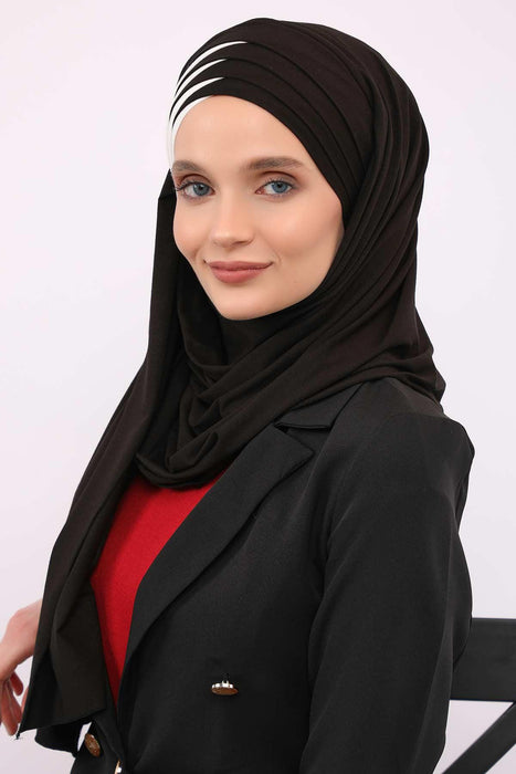 Two Colors Elegant Jersey Shawl for Women %95 Cotton Wrap Modesty Turban Cap Scarf,CPS-49 Black - Ivory