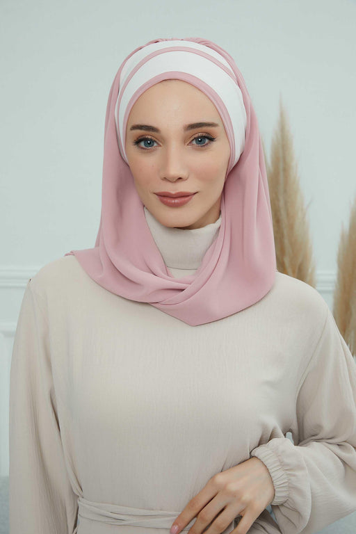 Two Colors Instant Shawl Scarf Chiffon Turban Head Wrap for Women,CPS-83 Powder - Ivory