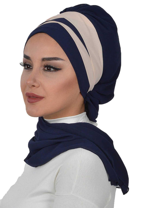 Two Colors Instant Turban Lightweight Multicolor Chiffon Scarf Head Turbans For Women Headwear Stylish Elegant Design,HT-52