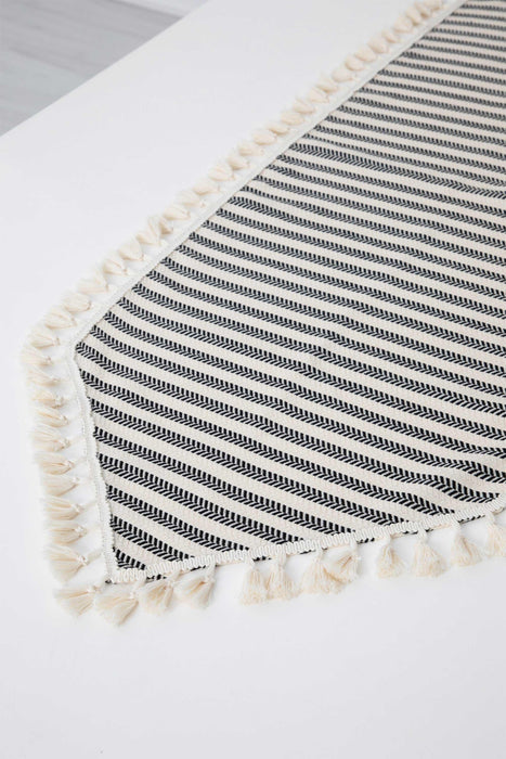 Unique Design Striped Cotton Table Runner with Tassels 16 x 55 inches (40 x 140 cm) Machine Washable Table Cloth for Home Kitchen Decorations Parties, BBQ's, Everyday, Holidays,R-56B Striped Pattern