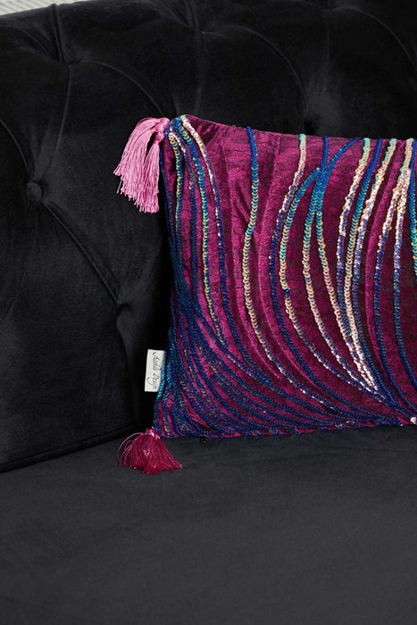 Velvet Throw Pillow Cover with Sequins and Tassels, 20x12 Inches Nicely Designed Decorative Pillow Cover for Couch and Sofa,K-331 Purple
