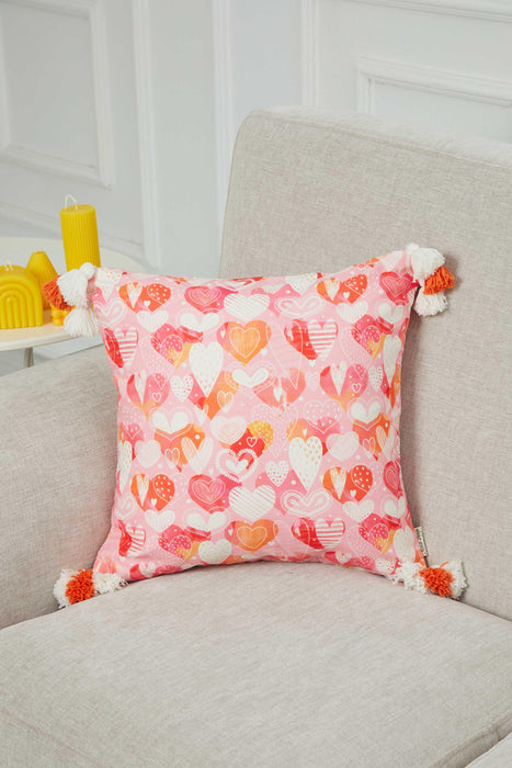 Vibrant Geometric Medallion Pillow Cover with Orange Tassels, Artistic Boho Cushion Case for Trendy Homes, 18x18 Printed Pillow Cover,K-367 Suzani Pattern 33