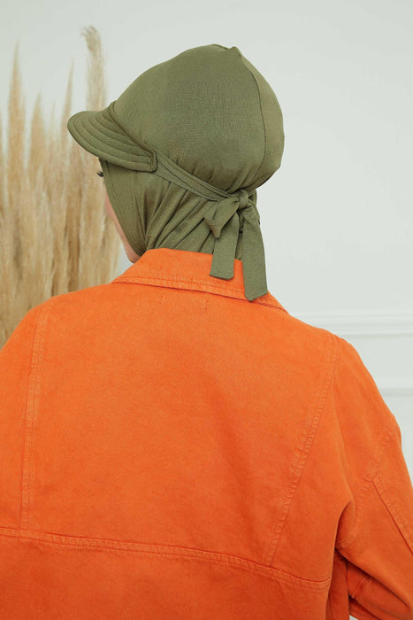 Visored Ninja Bonnet Cap for Women, Elegant Looking Visor Cap for Women, Lightweight Plain Cotton Turban with Inner Ninja Bonnet Cap,B-75 Army Green
