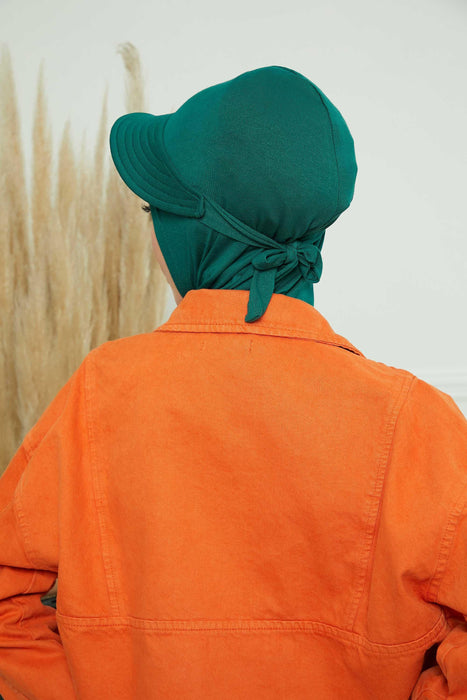 Visored Ninja Bonnet Cap for Women, Elegant Looking Visor Cap for Women, Lightweight Plain Cotton Turban with Inner Ninja Bonnet Cap,B-75 Green