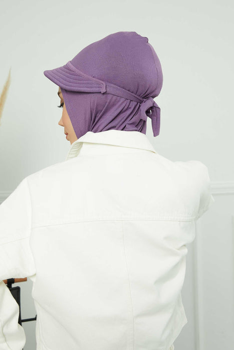 Visored Ninja Bonnet Cap for Women, Elegant Looking Visor Cap for Women, Lightweight Plain Cotton Turban with Inner Ninja Bonnet Cap,B-75 Purple 2