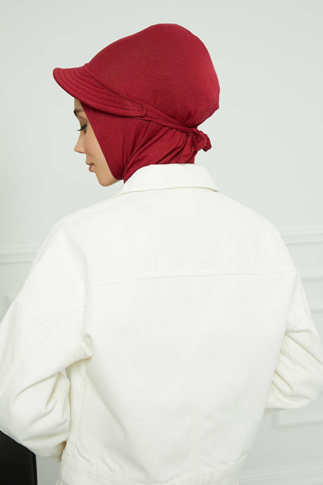 Visored Ninja Bonnet Cap for Women, Elegant Looking Visor Cap for Women, Lightweight Plain Cotton Turban with Inner Ninja Bonnet Cap,B-75 Maroon