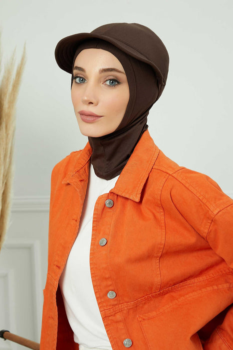 Visored Ninja Bonnet Cap for Women, Elegant Looking Visor Cap for Women, Lightweight Plain Cotton Turban with Inner Ninja Bonnet Cap,B-75 Brown