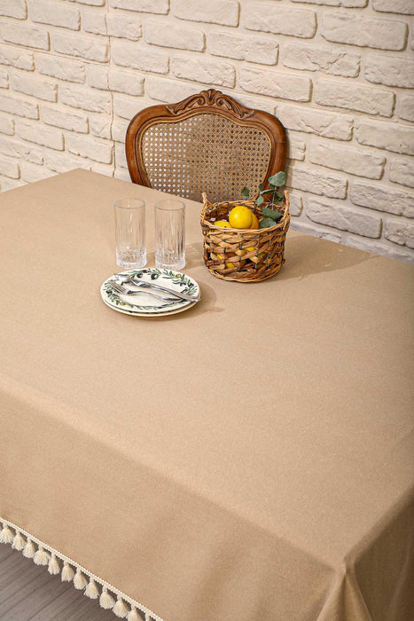 Bohemian Cotton Tassel Tablecloth, 63x87 Inches Christmas Tablecloth with Beautiful Tassels, Cotton Blend Tablecloth for Cozy Kitchens,M-1B Beige