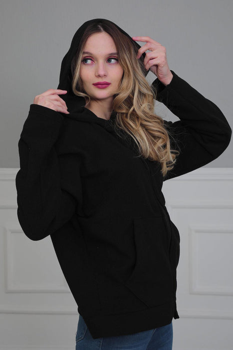 Cozy Hooded Sweatshirt with Pockets, Soft Fleece Hoodie with Spacious Front Pockets, Warm and Comfortable Soft Women Sweatshirt,SW-3 Black