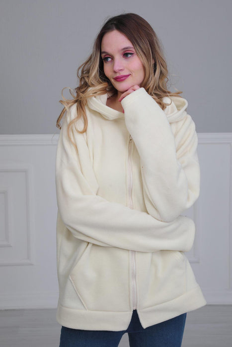 Cozy Hooded Sweatshirt with Pockets, Soft Fleece Hoodie with Spacious Front Pockets, Warm and Comfortable Soft Women Sweatshirt,SW-3 Ivory