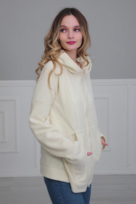 Cozy Hooded Sweatshirt with Pockets, Soft Fleece Hoodie with Spacious Front Pockets, Warm and Comfortable Soft Women Sweatshirt,SW-3 Ivory