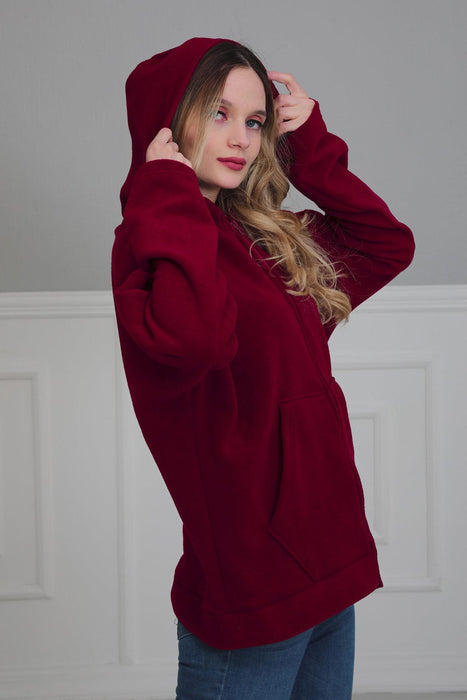 Cozy Hooded Sweatshirt with Pockets, Soft Fleece Hoodie with Spacious Front Pockets, Warm and Comfortable Soft Women Sweatshirt,SW-3 Maroon