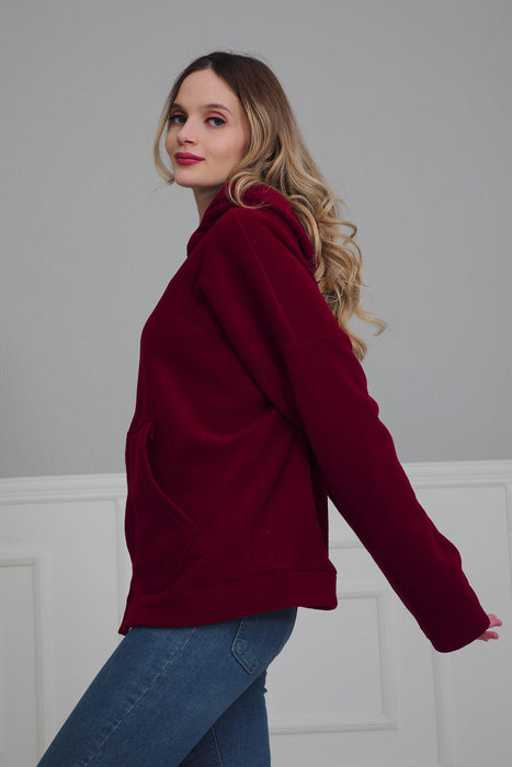 Cozy Hooded Sweatshirt with Pockets, Soft Fleece Hoodie with Spacious Front Pockets, Warm and Comfortable Soft Women Sweatshirt,SW-3 Maroon