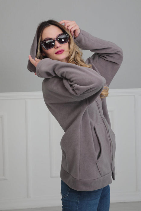 Cozy Hooded Sweatshirt with Pockets, Soft Fleece Hoodie with Spacious Front Pockets, Warm and Comfortable Soft Women Sweatshirt,SW-3 Grey