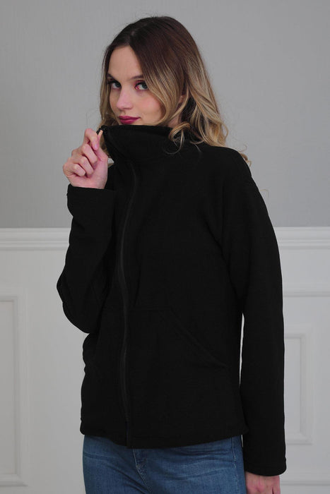 Women Sweatshirt Casual Fleece Sweater Long Sleeve Hoodies with Front Pockets Hoodie Pullover Outwear Coat for Women Zipper Pocket,SW-4 Black