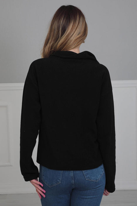 Women Sweatshirt Casual Fleece Sweater Long Sleeve Hoodies with Front Pockets Hoodie Pullover Outwear Coat for Women Zipper Pocket,SW-4 Black